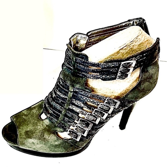 Calvin Klein Grey Suede Strappy Peep-Toe Stiletto - Picture 4 of 10